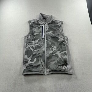 RLX Ralph Lauren Vest Mens Medium Gray Camo Full Zip Golf Fleece Windbreaker